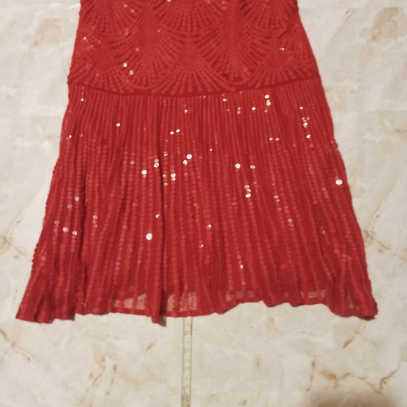 Womens Red Sequin Flapper Dress 20s Sparkly Sleeveless Nostalgic - Picture 14 of 15